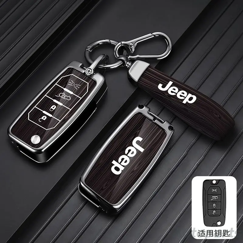 

2/4 Buttons Zinc Alloy Wood Grain Car Key Case Cover Shell For Jeep Renegade Compass 2016 2019 2020 2021 Key Holder Cover Chain