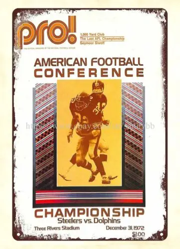 1972 football Championship Game Program Steelers vs Dolphins metal tin sign