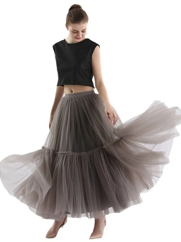 

Юбка-пачка с высокой талией и вставками из сетки, однотонная, для женщин, весна 2026