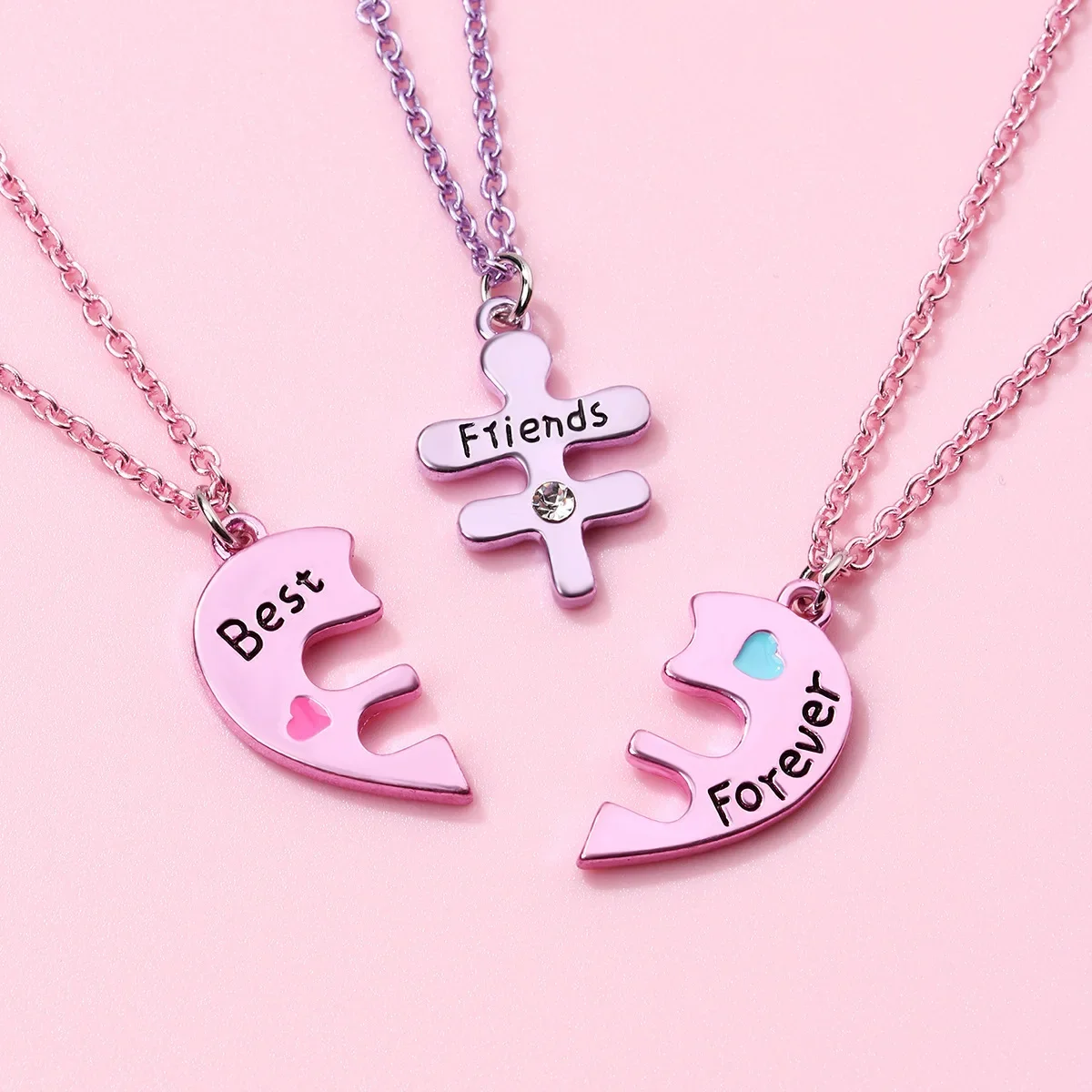 سبيكة زنك لأفضل صديق ، على شكل لغز ، مجوهرات لطيفة للفتيات ، هدايا BFF ملونة للأطفال ، 3 قلادة في كل مجموعة #3