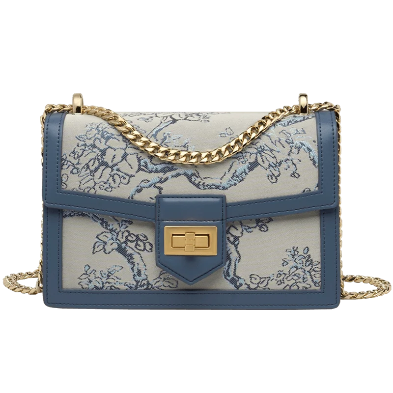 Limited Chinese Style Women First Cow Leather Bag Original  Single Shoulder Bag Handcraft Women Blue Purses #sc1629