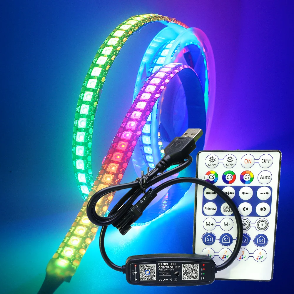 WS2812B Led Strip 5V RGB Individually Addressable Light Tape With USB Bluetooth Music Remote Controller For TV PC Computer Case