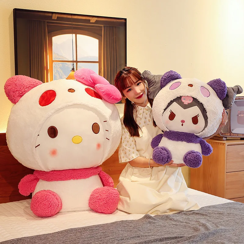 

New Sanrio 27/70cm Kawaii Plush Toy Cute Kuromi Melody Cinnamoroll Panda Costume Change Doll Stuffed Animal Valentine Gift For