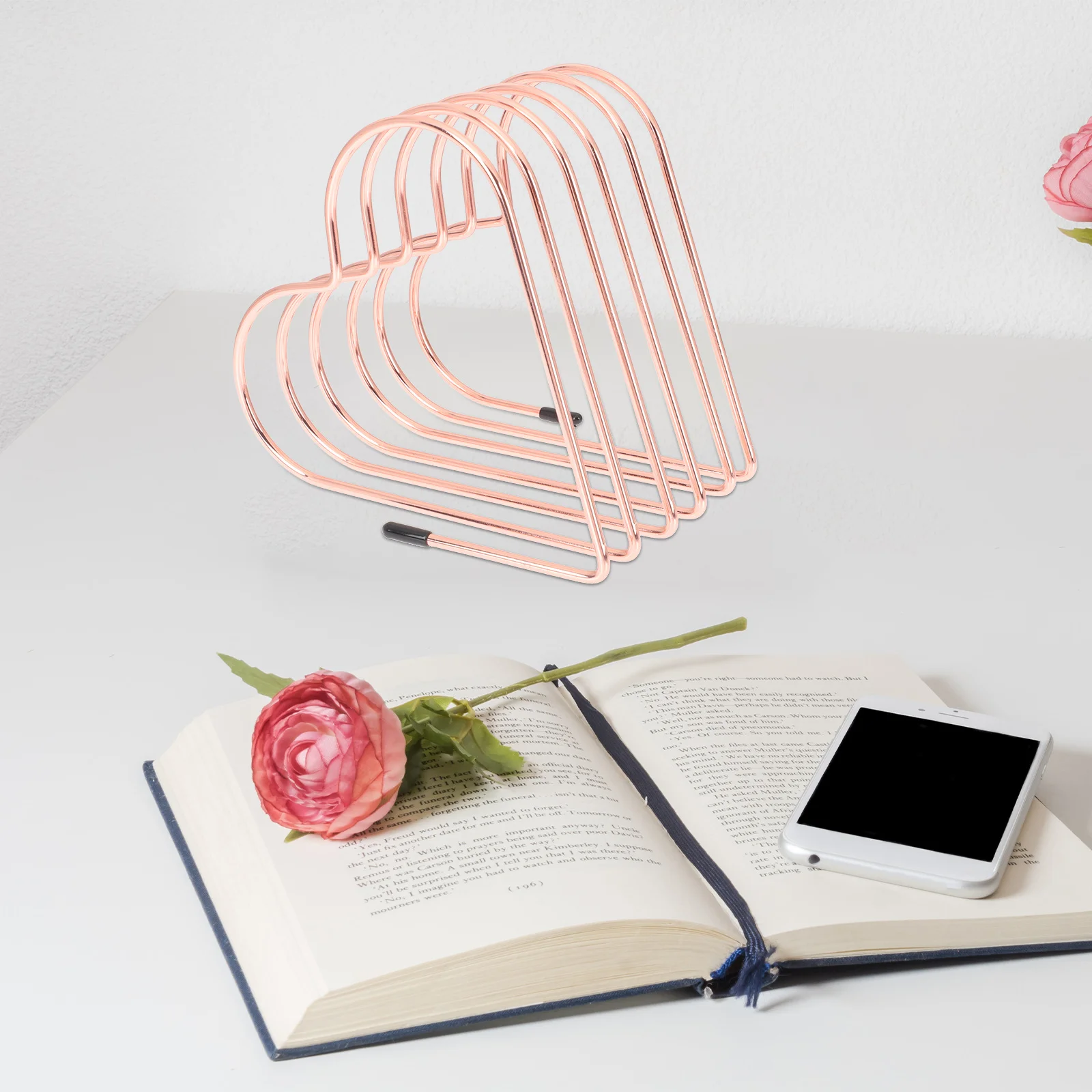 Creative Heart-Shaped Bookend Rose Gold Practical Book Storage for Home Office Use Book Ends Hanging File Organizer