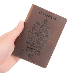 Funda de pasaporte de cuero genuino para canadienses, tarjetero, funda para pasaporte, billetera de viaje Unisex