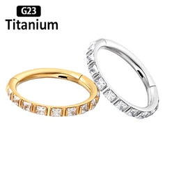 F136 Titanium Nose Rings Hoop Square CZ Lobe Rings Clicker Septum Piercing Lip Ear Cartilage Tragus Helix Earrings Body Jewelry