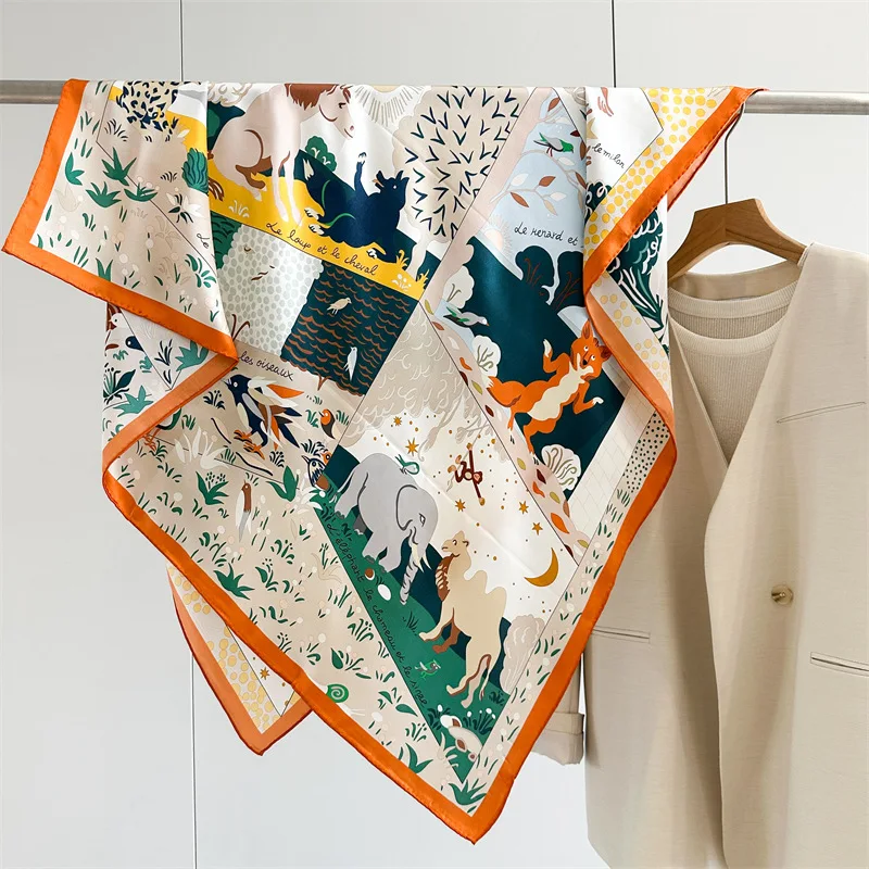 

12MM Silk Scarf 110cm Brands Designer Square Scarfs Hand Rolled Edges Bandanas 110CM Foulard En Soie Head Hair Accessories
