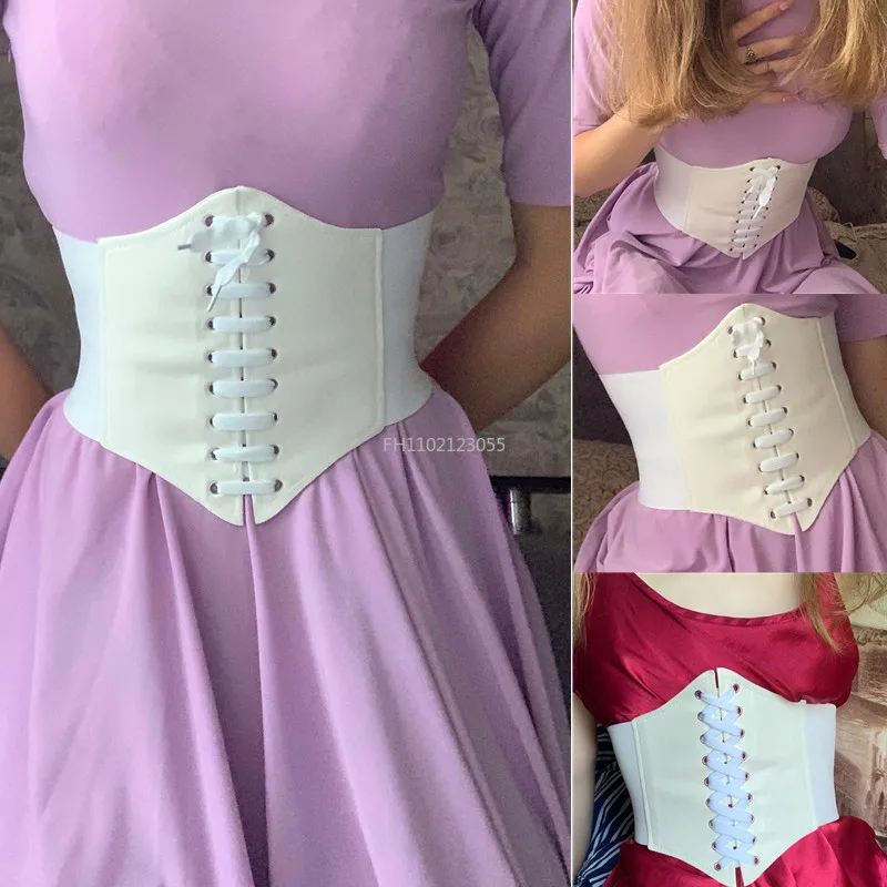 Corset en similicuir pour femme, ceinture large, gothique, ventre plat, gaine, taille haute élastique, blanc, noir, environnement