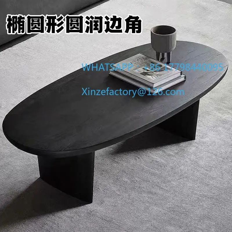 طاولة قهوة من الخشب الصلب الأسود قابلة للتخصيص، طاولة بيضاوية بسيطة لغرفة المعيشة المنزلية #1