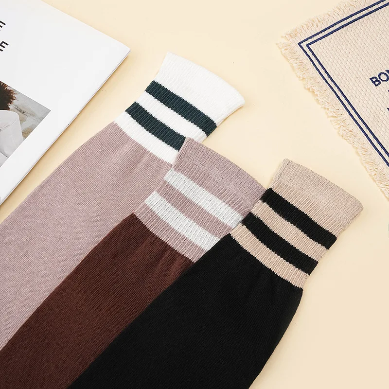 3 Pairs Autumn Winter Five Finger Socks Women Girls Combed Cotton Warm Sock Fashion Striped Mid-Tube Sport Style Crew Toe Socks