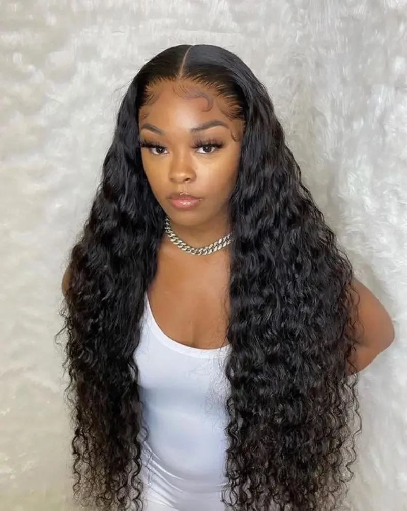 50 inch lace front Brazilian transparent curly wigs on sale Deep wave 13x6 hd lace frontal human hair wig for women 250 density