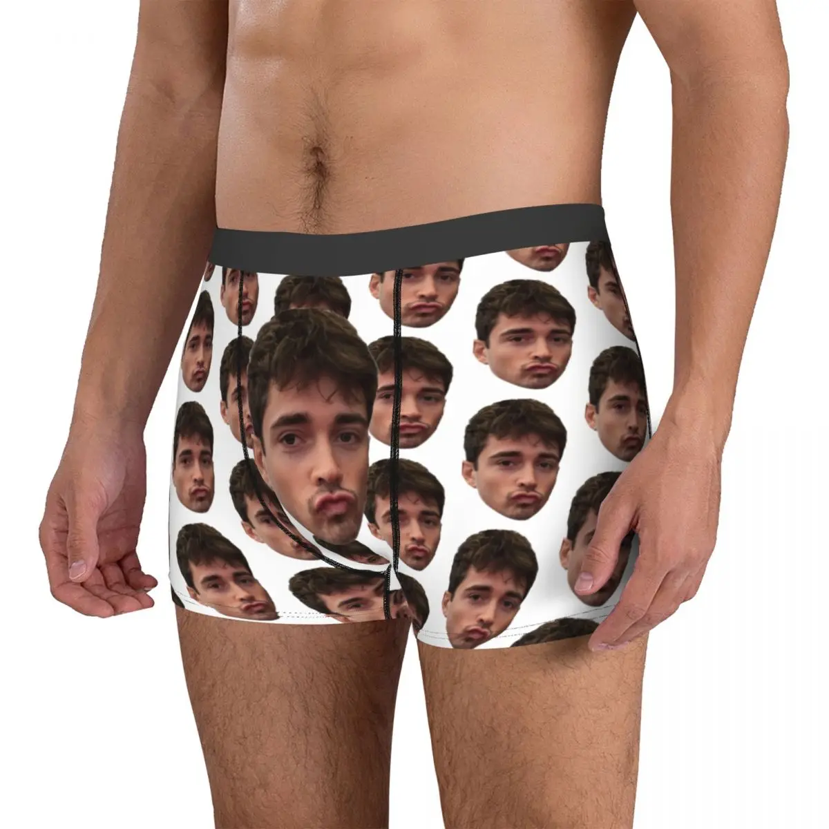 Men Charles Leclerc Kissy Face Underwear Hot Boxer Shorts Panties Homme Mid Waist Underpants