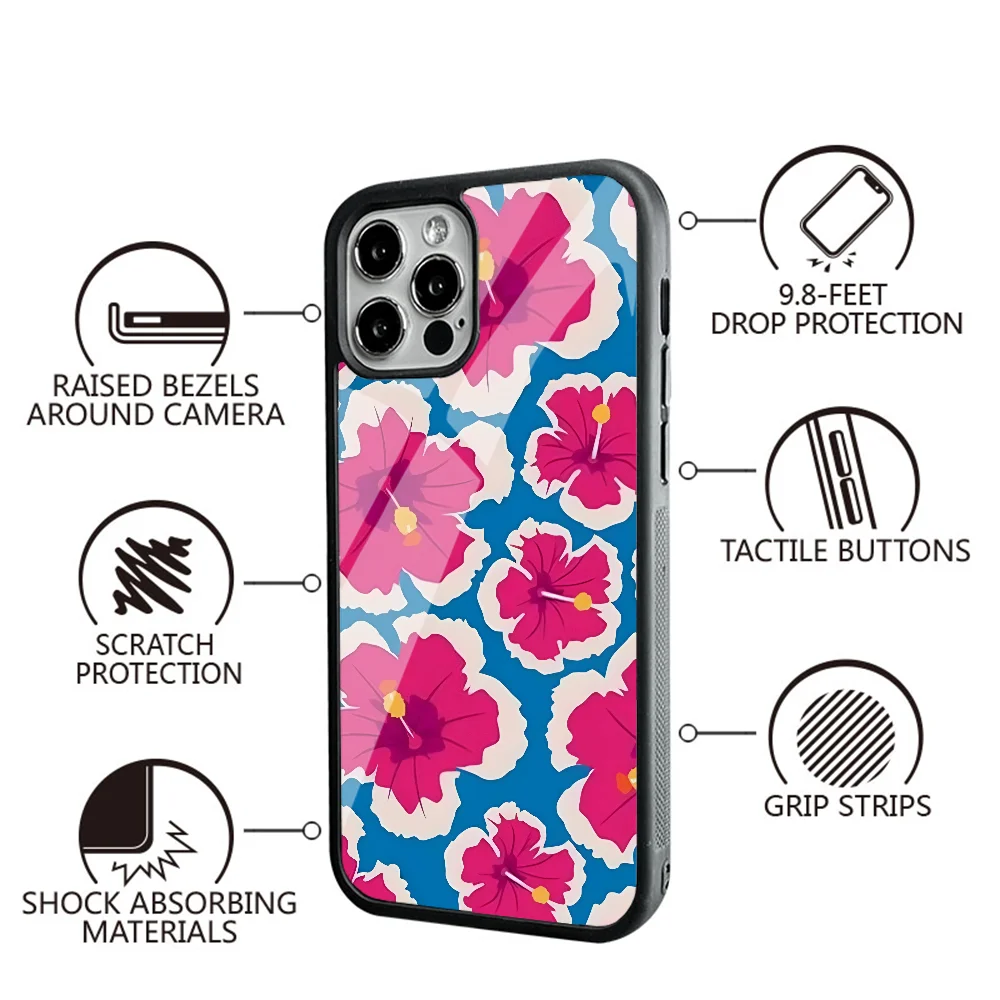 Pink And Blue Hawaiian Phone Case For IPhone 11 12 13 14 15 Plus Pro Max Mirror Acrylic PC TPU Cover