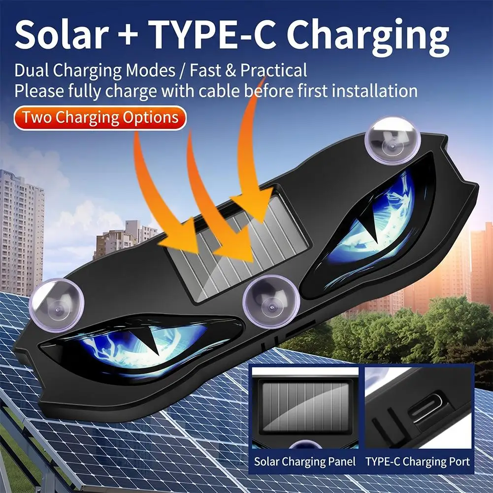3 Colors Solar Devil Eyes LED Warning Light Wireless Suction Cup Car Interior Anti Theft Strobe Security Lamp Car Accessories