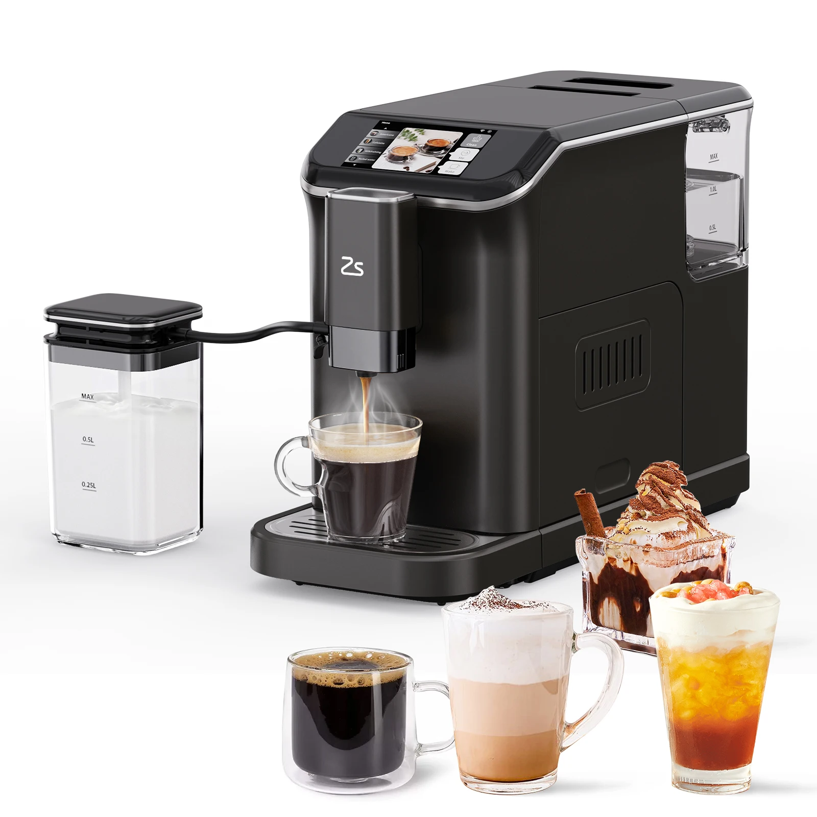 Fully Automatic Espresso Machine, Espresso & Coffee Machine with Automatic Milk Frother,Built-in Grinder,Color Touch Display