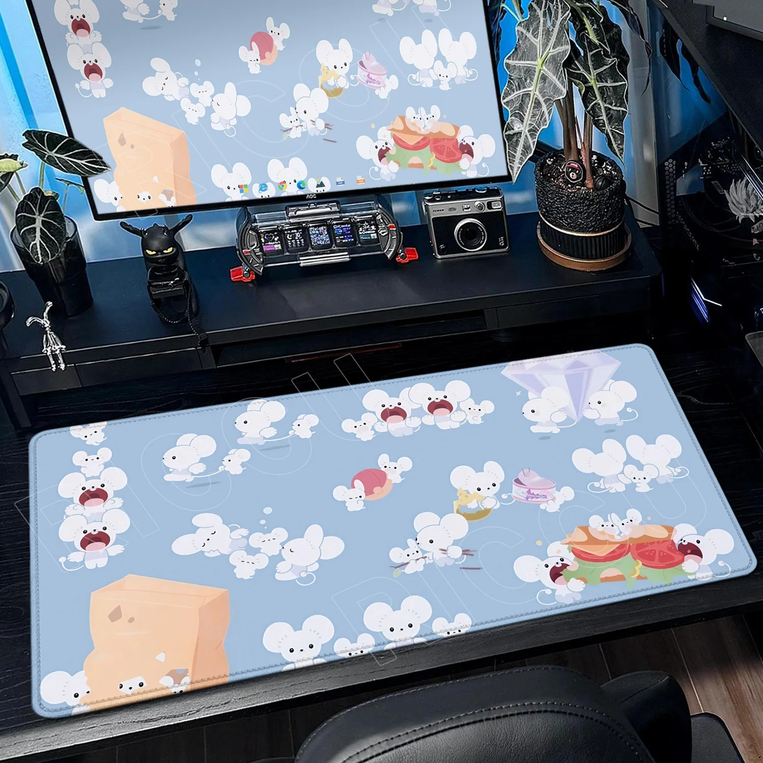 Cartoon Kawaii P-Pokemon Maushold Mouse Pad PC Gaming Mechanical Keyboard HD Rubber Washable Non-Slip Lock-Edge Playmat Home Rug