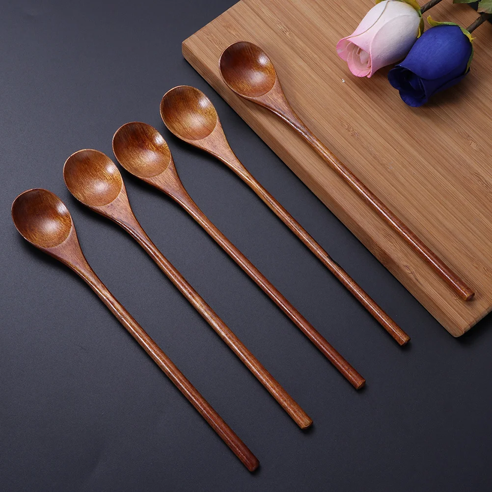 

10 pcs Natural Wooden Spoon Set For Cooking Stirring Mixing Soup Tea Dessert Kitchen Tools Wood Spoons Home Restaurant Hotel Use