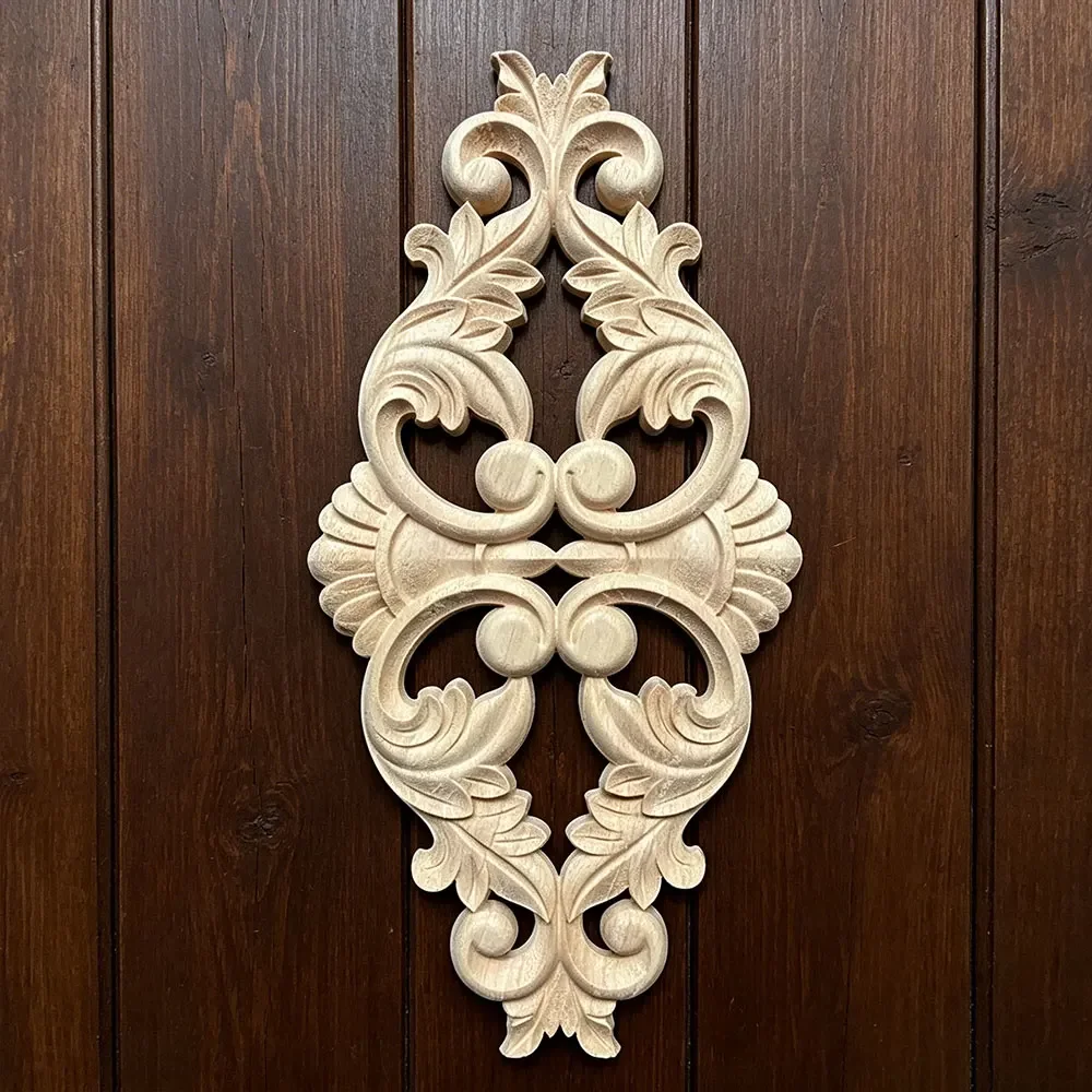 33-40cm Wood Decal Corner Wood Applique Onlay Home Window Unpainted Ornamental Furniture Bed Door Cabinet Decor