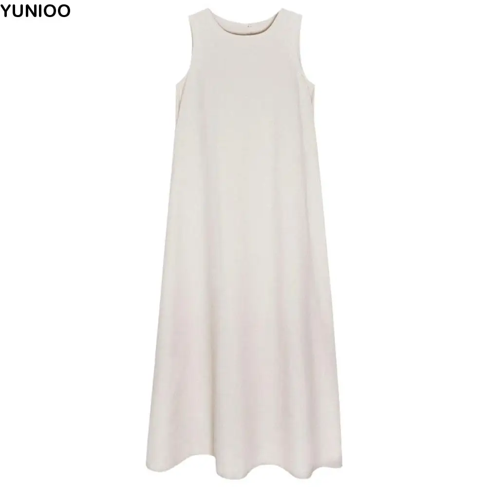 

Однотонное летнее платье без рукавов с вырезом и круглым вырезом, жилет для отдыха, платья, простая пляжная одежда, длинное платье с открытой спиной для подростков