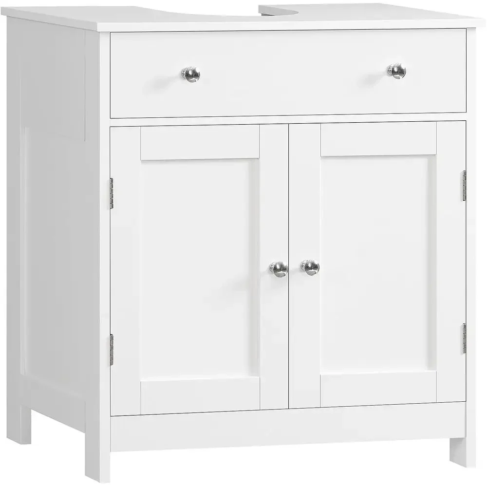 

White U-Shape Cut-Out Under-Sink Storage Cabinet with Two Doors for Pedestal Sink Bathroom