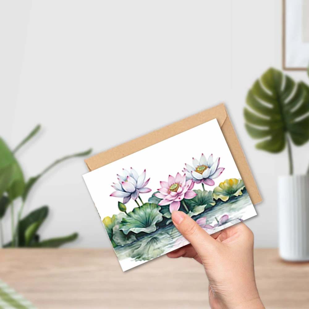 24pcs Watercolor Style Lotus & Animal Greeting Cards Set with Envelopes, DIY Invitation Cards, Multifunctional Fun, Express Love - view 4