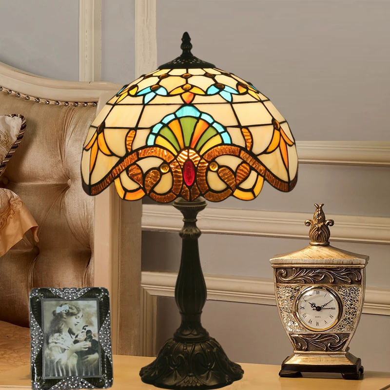 TINNY Modern Tiffany Table Lamp LED Creative Retro European Stained Glass Desk Light Decor for Home Living Room Bedroom