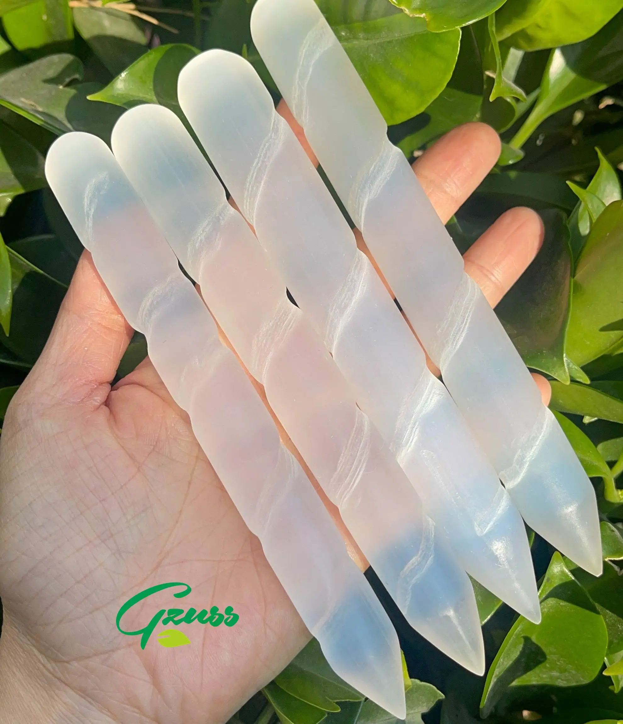 Selenite Point wand spiral 15cm Healing Crystal Protection Crystal Removes Negative Energy White Selenite Wand Polished White