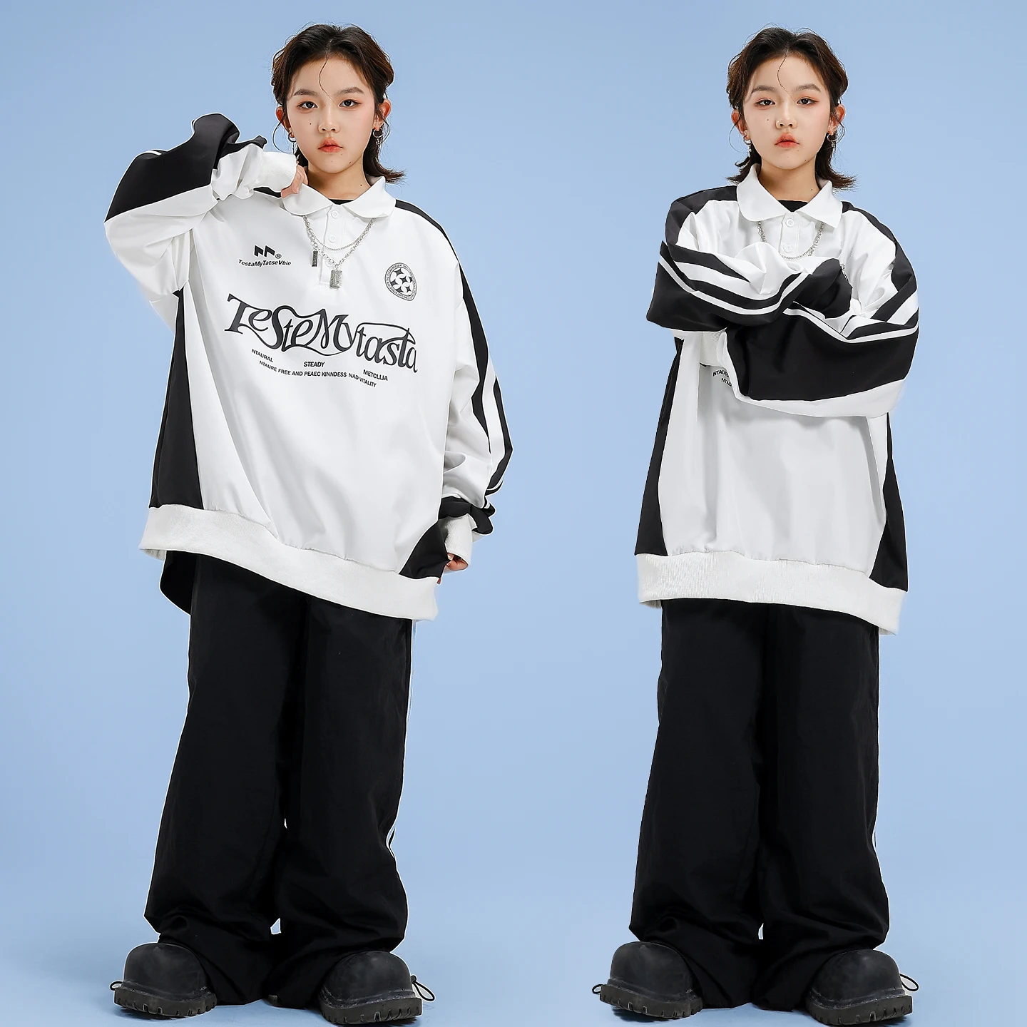 Boys Hip Hop Contrast Sweatshirt Street Dance Baggy Cargo Pants Girls K-pop Costumes Kids Jazz Clothes Set Children Streetwear