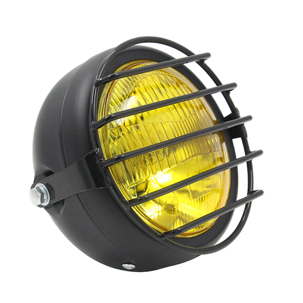 Retro Vintage Motorcycle Universal Side Mount 35W 6.5 Inch Amber Headlight Cafe Racer with Grille