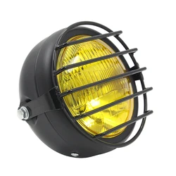 Retro Vintage Motorcycle Universal Side Mount 35W 6.5 Inch Amber Headlight Cafe Racer with Grille