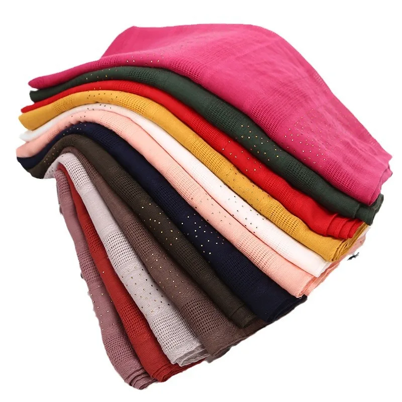 Fashion Women Plain Color Cotton Diamond Shawls Scarf Muslim Shimmer Headband Wrap Hijab Scarves 11 Color Wholesale 10pcs/LOT