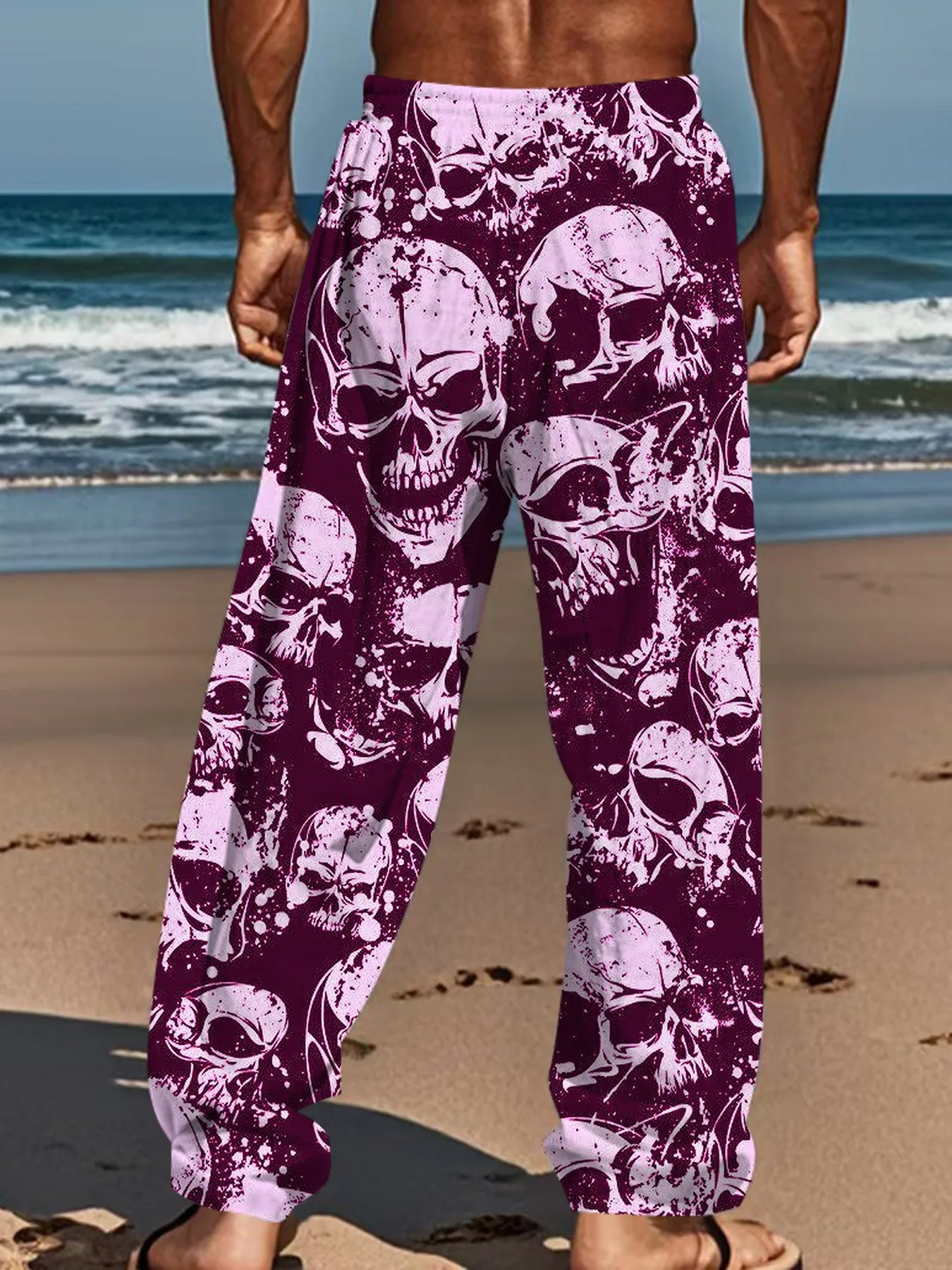 Neu eingetroffen: Gothic Tribal Skull Unisex Straight Leg Hose mit abstraktem Dornenmuster, dunkle Streetwear für Club, Alltag und Freizeit – Detail 4