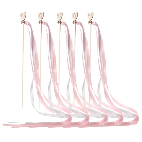 5Pcs Wedding Fairy Wands Ribbon Heart Sticks Party Favor Birthday Decor Fairy Sticks for Ribbon Wand