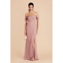 QueensLove Bridesmaid Dress A-Line Wedding Dress High Split Off the Shoulder Satin Straps Dress Customize