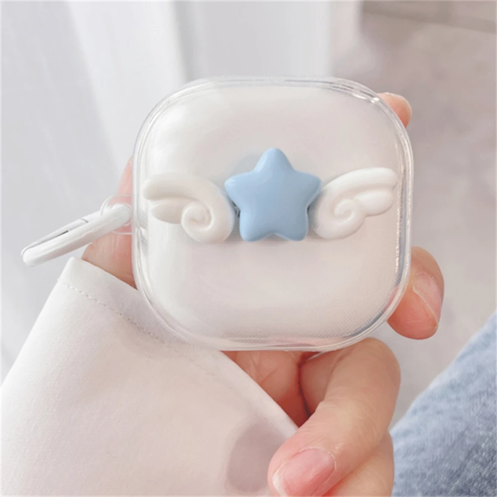 Kawaii Cute 3D Star Wing New Earbuds Headphones Soft Case For Samsung Galaxy Buds Live With Keychain Case For Samsung Buds 2 Pro