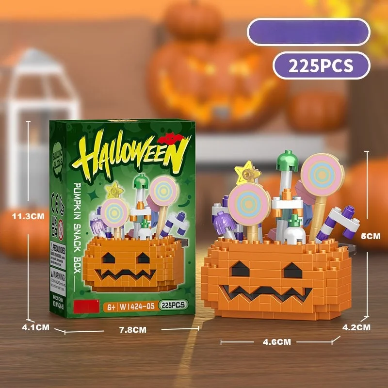 Halloween-pompoen mini-bouwstenen, montagespeelgoed voor kinderen, cadeau & bureaudecoratie