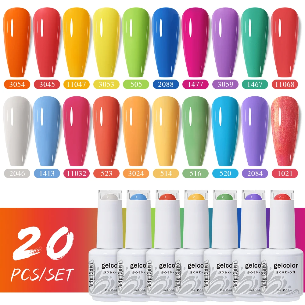Arte Clavo 15 مللي 20 قطعة/المجموعة شبه الدائم هلام مسمار مجموعة طلاء الأظافر UV LED هلام الورنيش اللون نقع قبالة مسمار ورنيش تحتاج قاعدة معطف فوقي #1