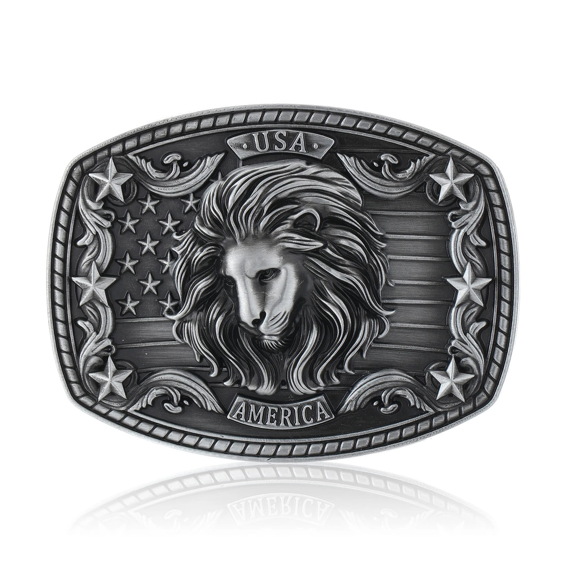 معدن مخصص الغربية حزام مشبك الأسد نمط الفضة النحاس والجلود كاوبوي نمط خمر سبيكة حزام مشبك