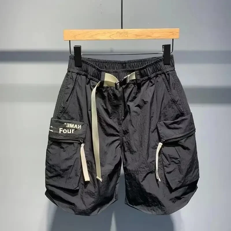 Loose Printed Casual Shorts for Men Summer Trendy Individual Workwear Short Pants Patchwork Belted Versatile Men's Shorts