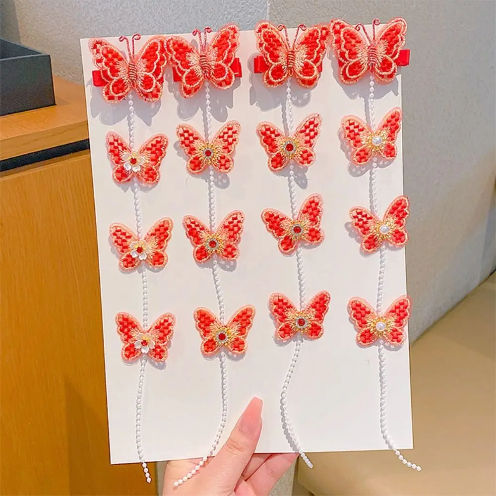 Jepit Rambut Kepang Mutiara Rumbai Manis Jepit Rambut Anak Perempuan Kupu-kupu Merah Jepit Rambut Hiasan Kepala