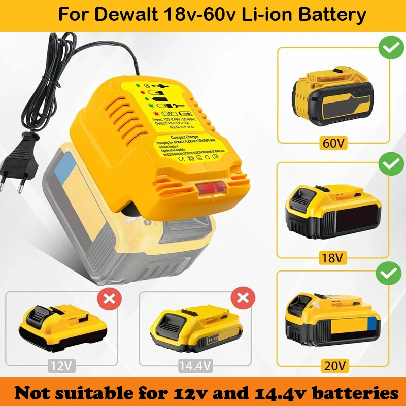 2A Battery Charger Replacement for Dewalt 18V 20V 60V Lithium Battery DCB200 DCB609 DCB105 Battery Mini Portable Charger