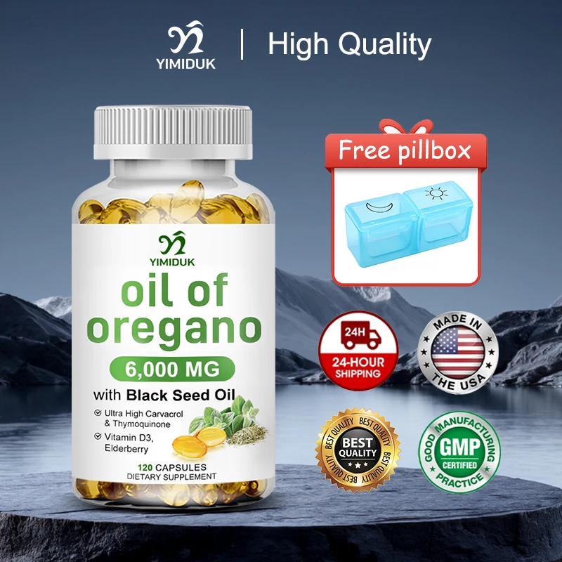 

Natural Oil of Oregano Softgels, with Black Seed Oil, Vitamin D3, Supprort Cleanse & Detox, Respiratory Health