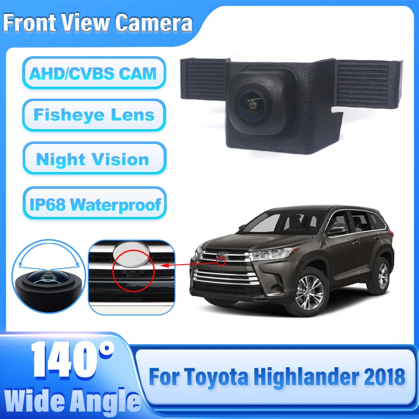 広角レンズ車のフロントビューカメラ-hd-魚眼レンズ防水ナイトビジョンロゴ駐車カメラトヨタハイランダー-2018