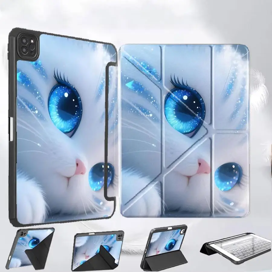 

Cute Blue Cat Holder Cover Tablet Case For iPad Pro 2025 Mini 6 7 Pro 11th 10th 9th 8th 7th 12.9inch Air 4 5 M3 M2 M4 11inch