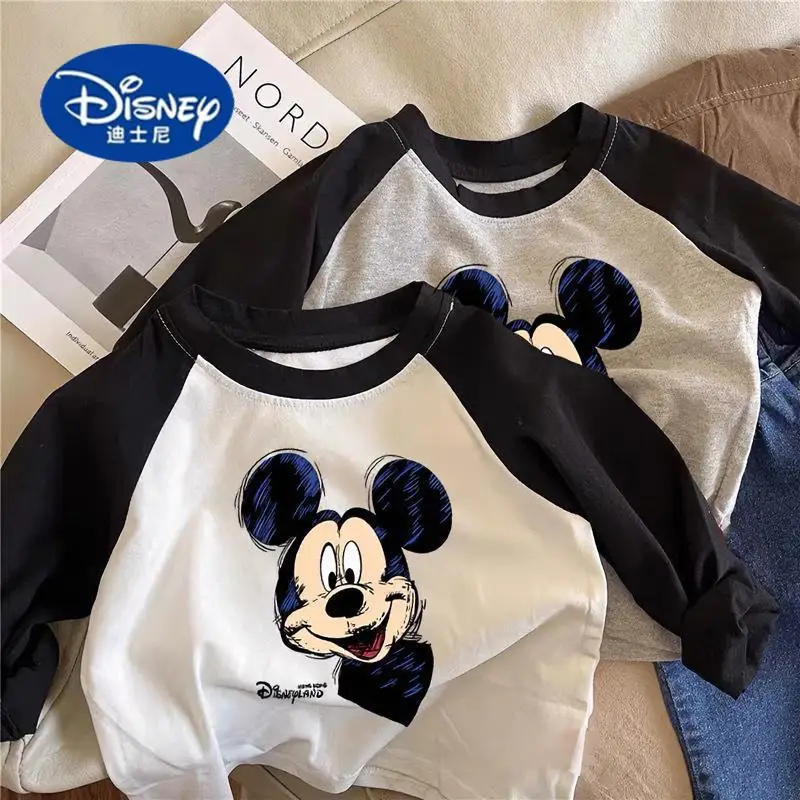 

Disney Kids Long Sleeve T-Shirt | Color Block Cotton Top for Spring & Fall, Loose Fit Graphic Tee for Boys & Girls
