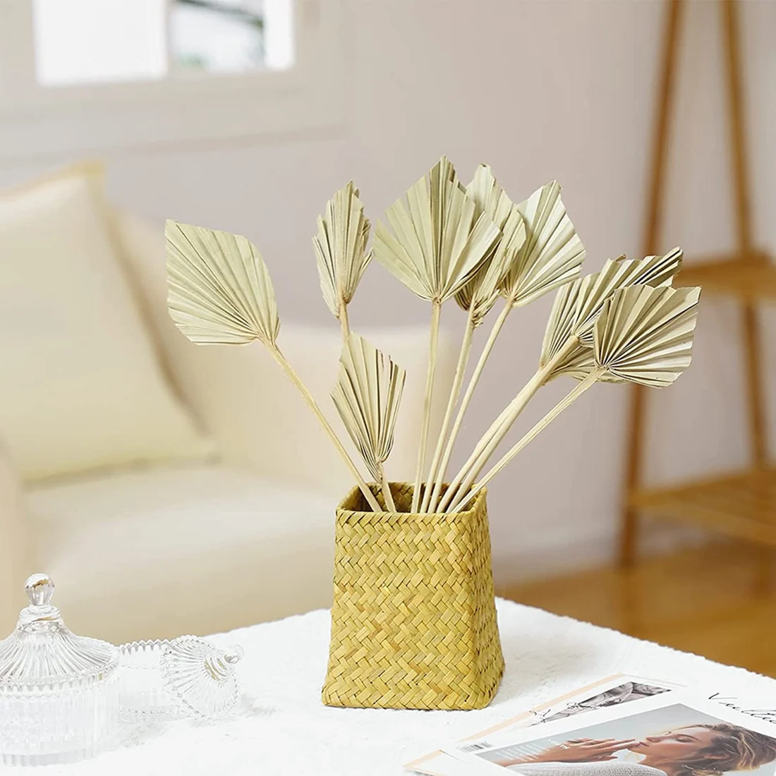 10 Pcs Boho Dried Palm Spears Natural Dried Palm Fans Dried Palm Leaves Dried Palm Leaf Palm Fan Leaf with Stem