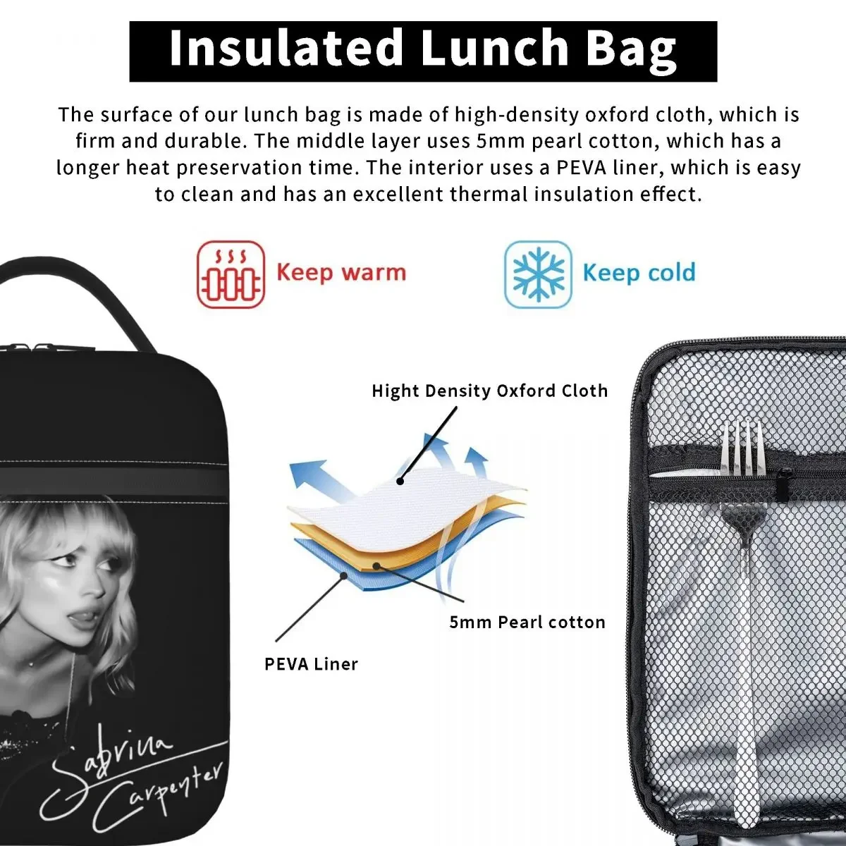 2025 New Sabrina Carpenter 2024 Tour Merch Insulated Lunch Bags For Work Food Container Portable Thermal Cooler Lunch Boxes