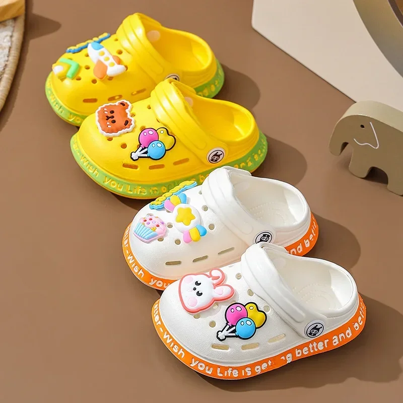 Summer Children\'s Anti Slip Slippers DIY Hole Shoes Cute Cartoon Beach Shoes Girls and Boys 1-6y