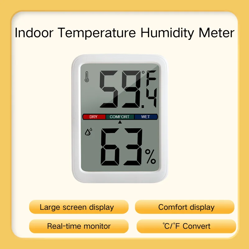 Indoor Temperature Humidity Meter Wireless Digital Thermometer -10℃~50℃ Range Real time Monitor Large Screen Display for Home
