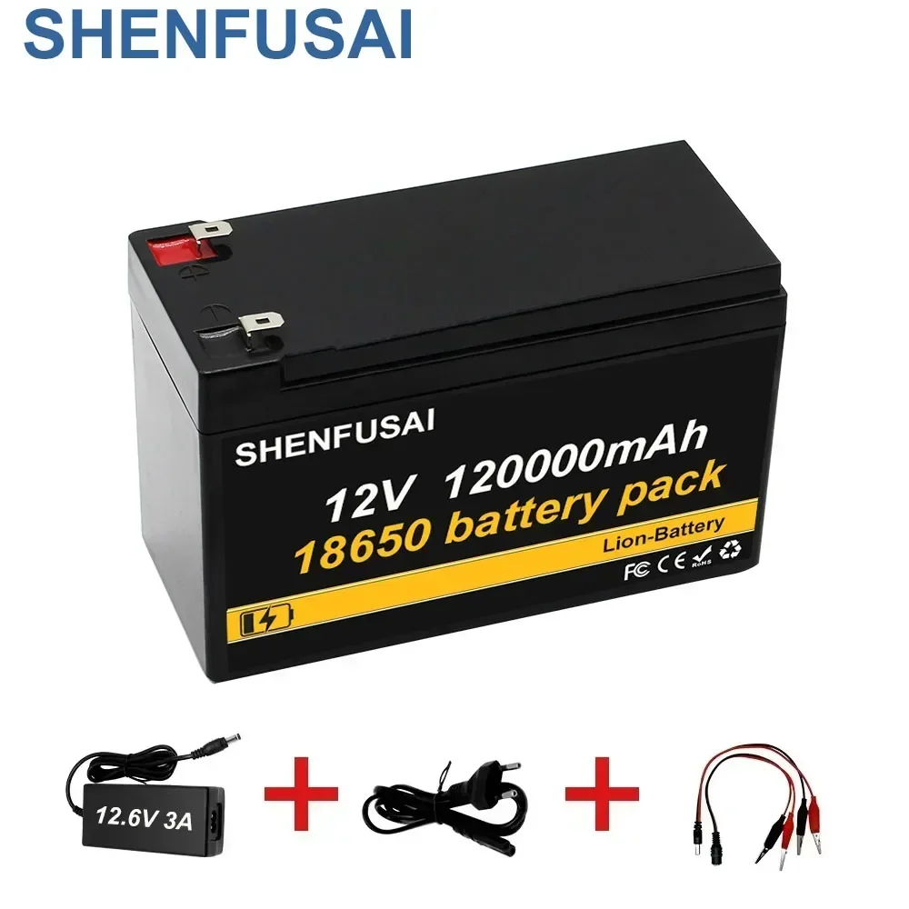 Upgraded 12V 100Ah 120AH 18650 lithium battery pack with built-in BMS, suitable for solar boat+LED+spray battery+12.6V charger